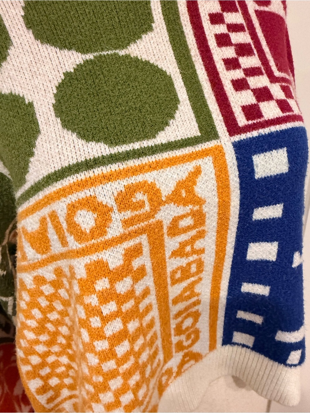 FARM Rio Multicolor Patchwork Crewneck Sweater - Green Blue Pink Orange Cream - Picture 8 of 14